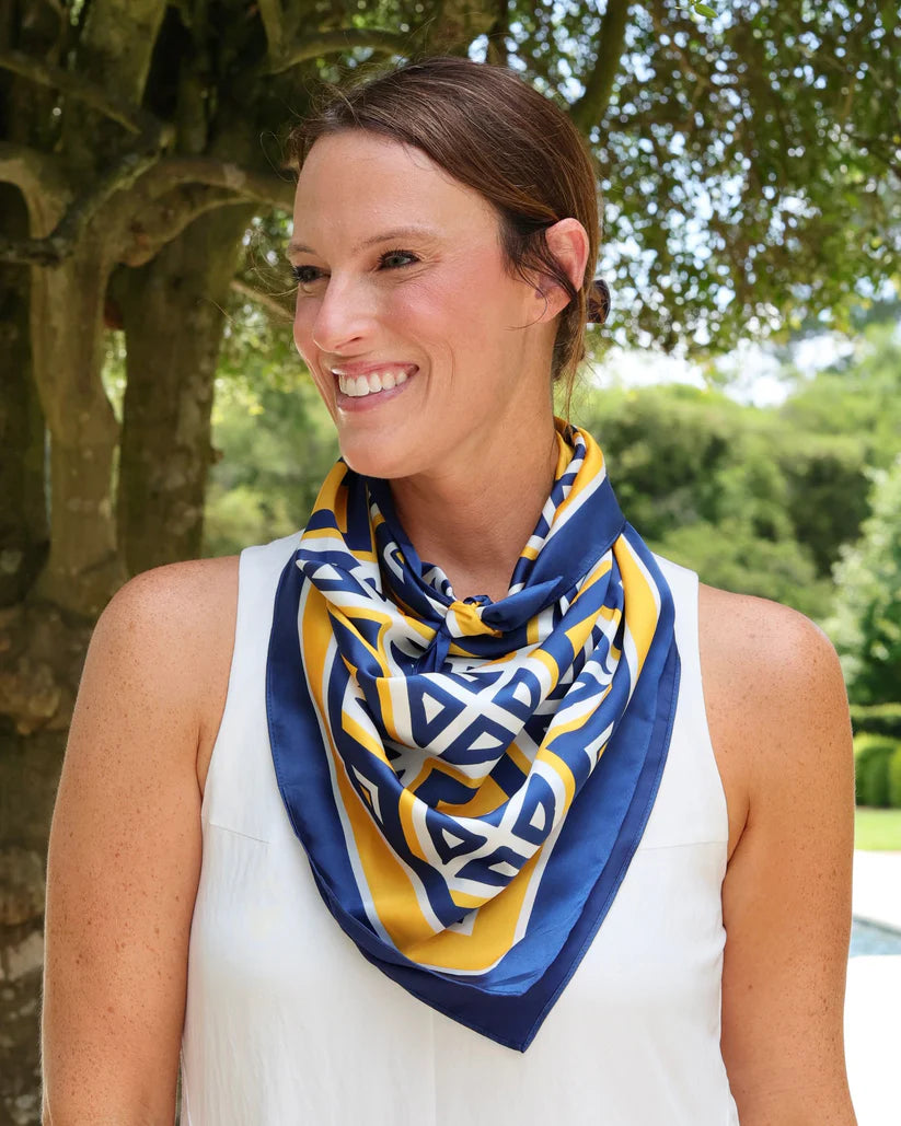 CH BARRETT TILE SCARF LARGE- NAVY GOLD