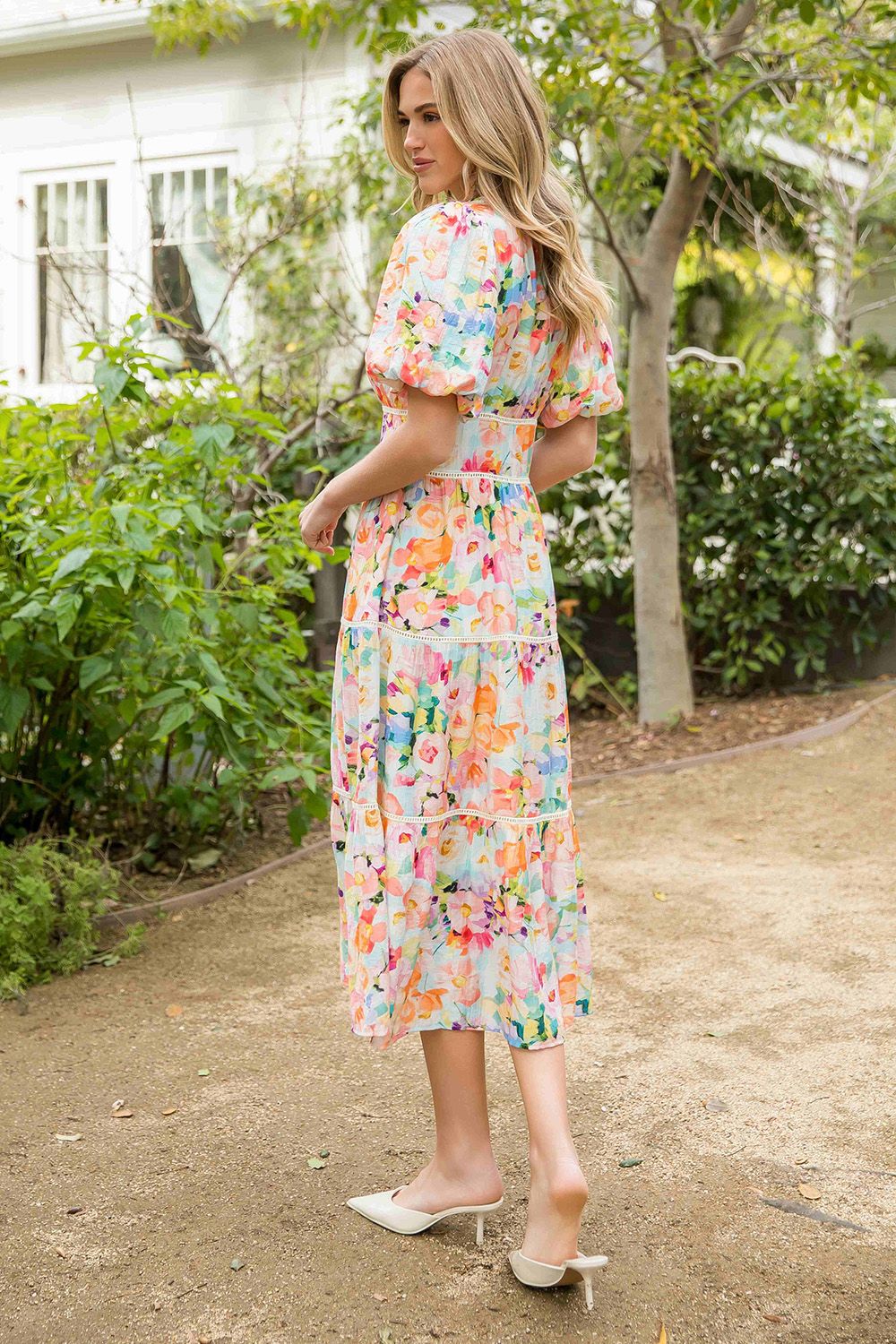 SPRING IS IN THE AIR PUFF SLEEVE TIERED DRESS