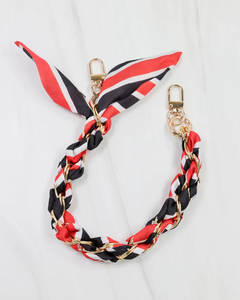 SERAFINA SCARF PURSE CHAIN- BK RD STRIPE