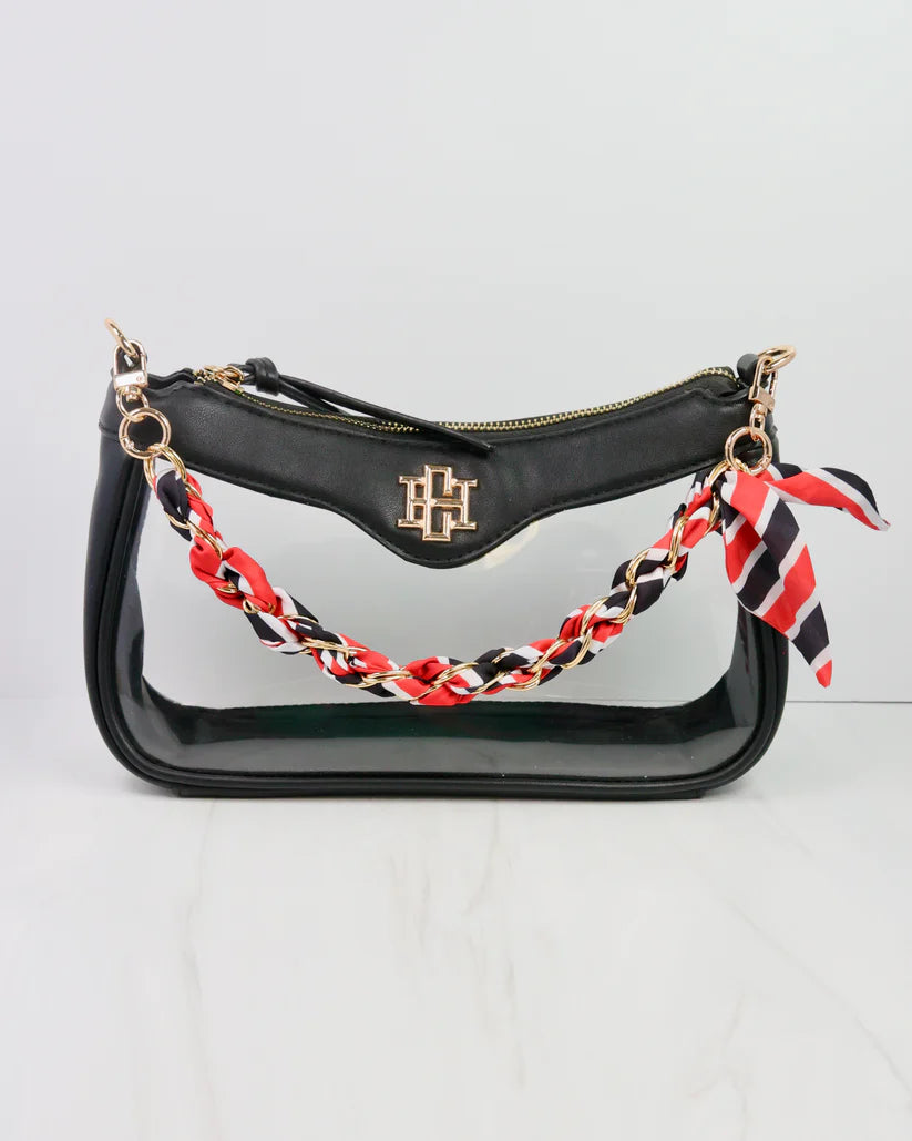 SERAFINA SCARF PURSE CHAIN- BK RD STRIPE