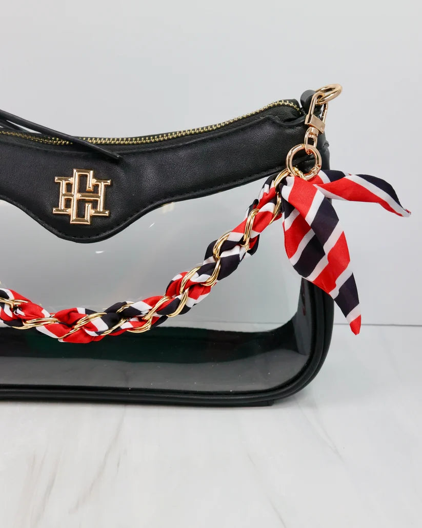 SERAFINA SCARF PURSE CHAIN- BK RD STRIPE