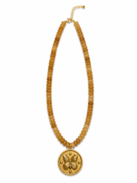 HART DESIGNS GOLD BEADED NECKLACE WITHGOLD BUTTERFLY CHARM