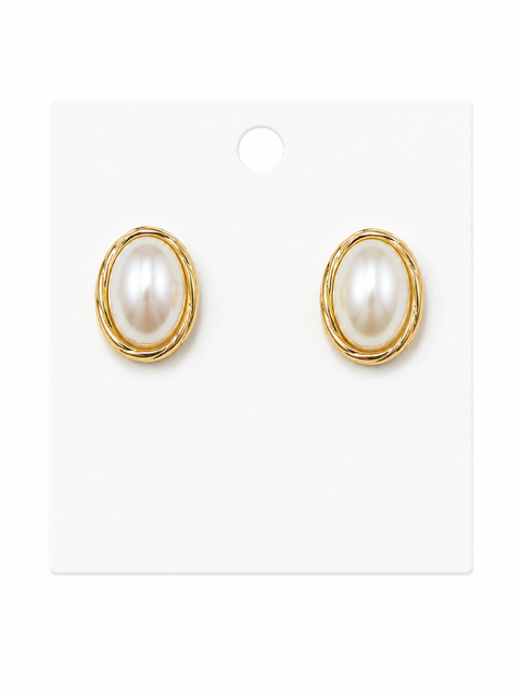 HART DESIGN PEARL OVAL STUD EARINGS