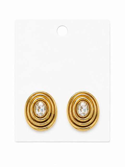 HART DESIGNS GOLD OVAL CRYSTAL STUD EARINGS