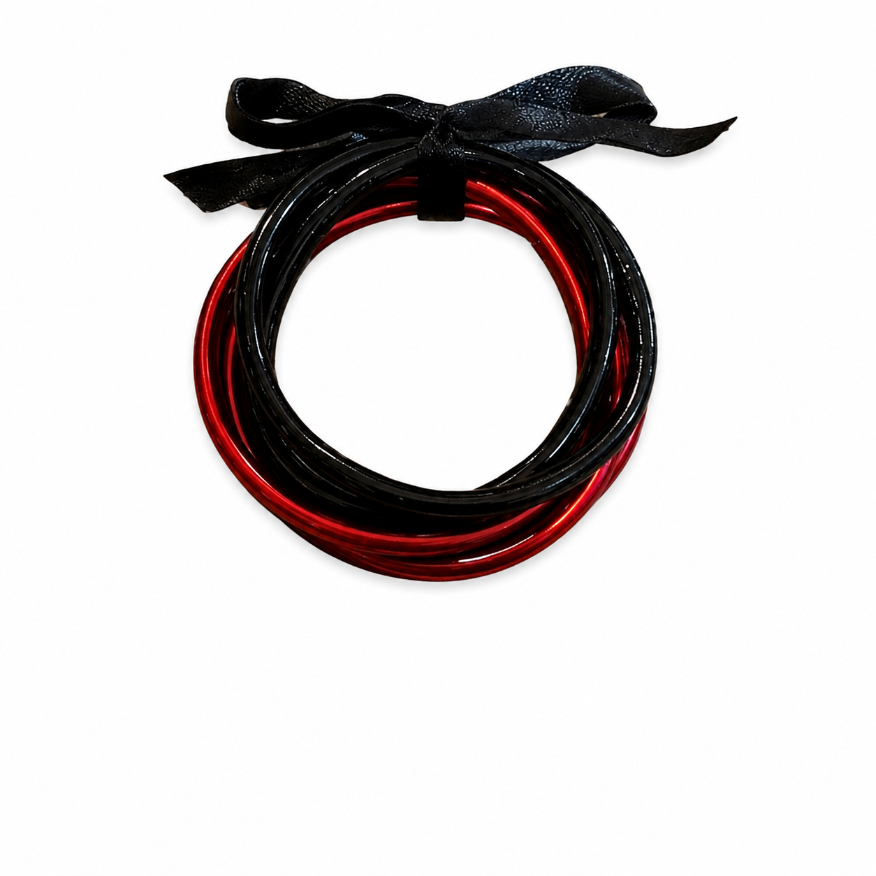 5 PACK JELLY BANGLE BRACELETS-RED/BLACK