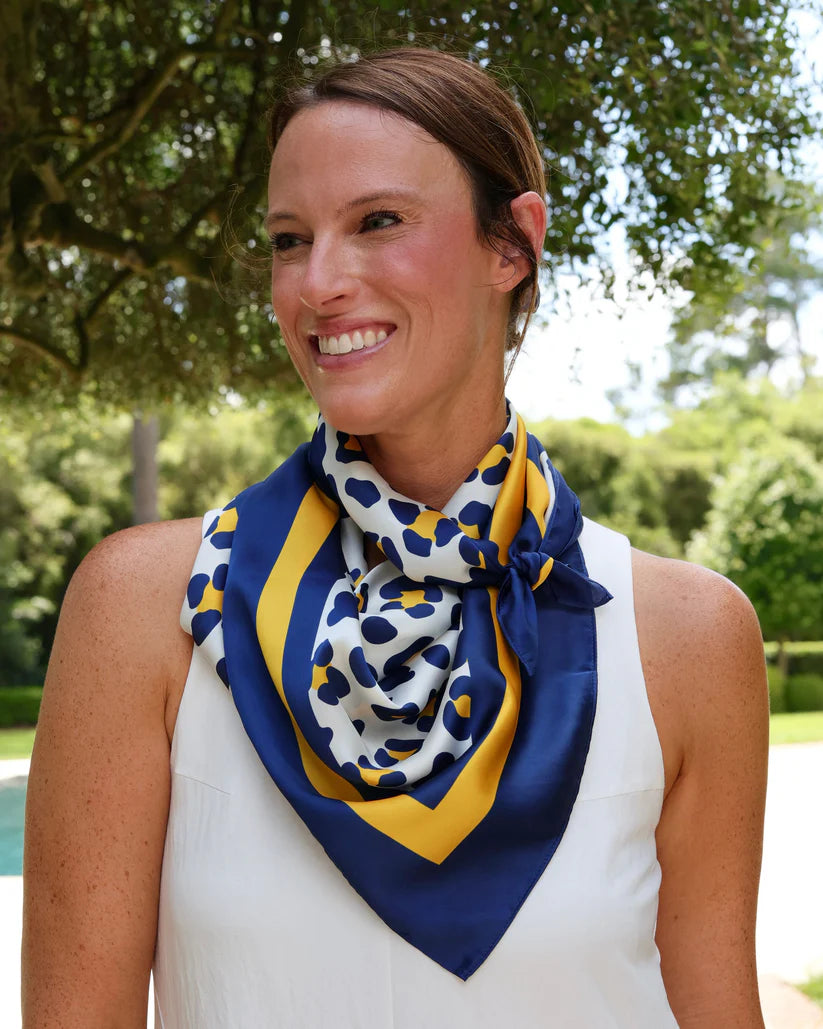 MEREDITH SPOTTED SCARF LARGE- NAVY GOLD