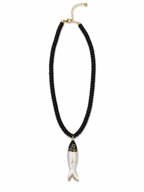 HART DESIGNS BLACK BEADED NECKLACE WITH FISH CHARM