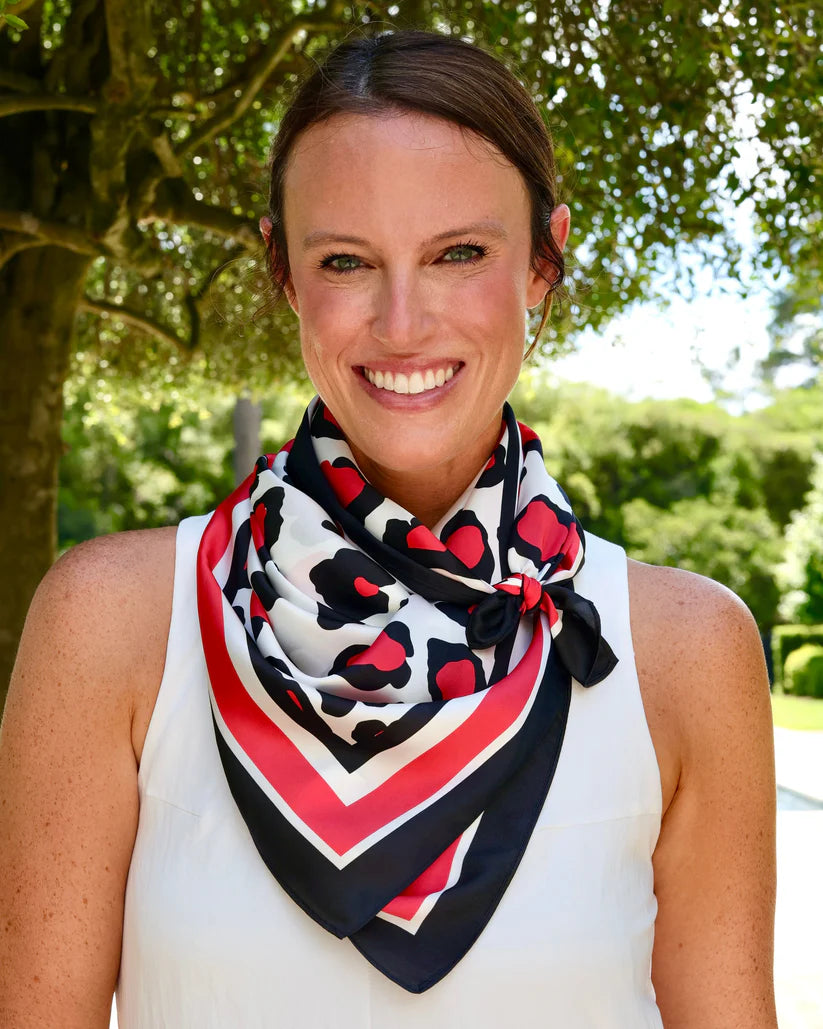 MEREDITH SPOTTED SCARF LARGE- RED BLACK