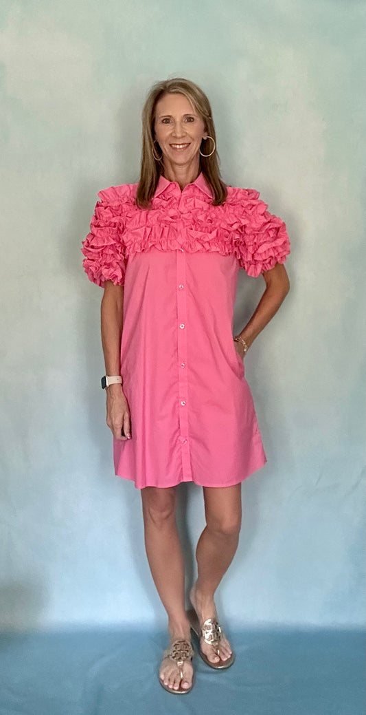 FLAMINGO FRILL SHIRT DRESS BY KARLIE
