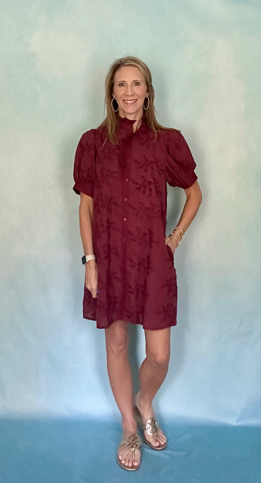 MERLOT JACQUARD SHIRT DRESS