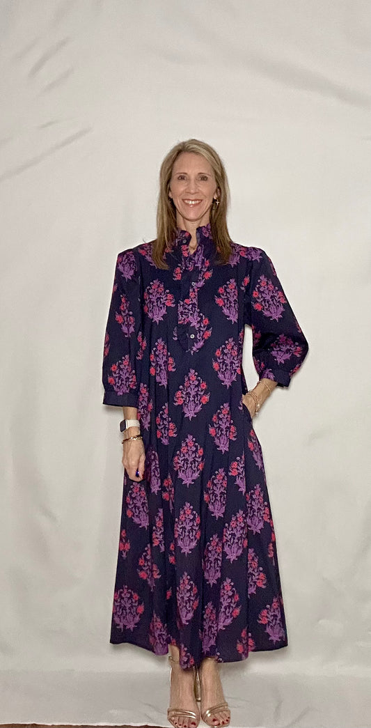 DAMASK PRINT MIDI DRESS