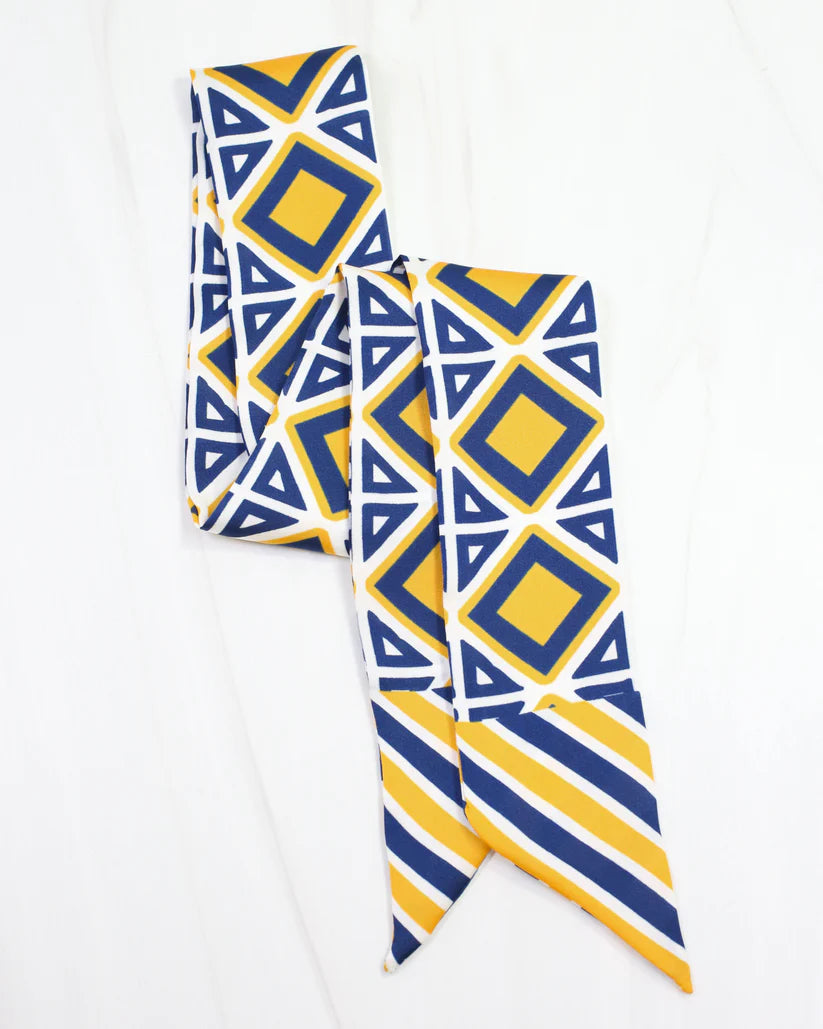 BARRETT TILE SKINNY SCARF- NAVY GOLD