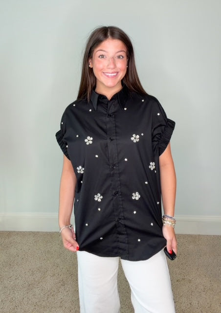 STARDUST RHINESTONE TOP IN BLACK BY KARLIE
