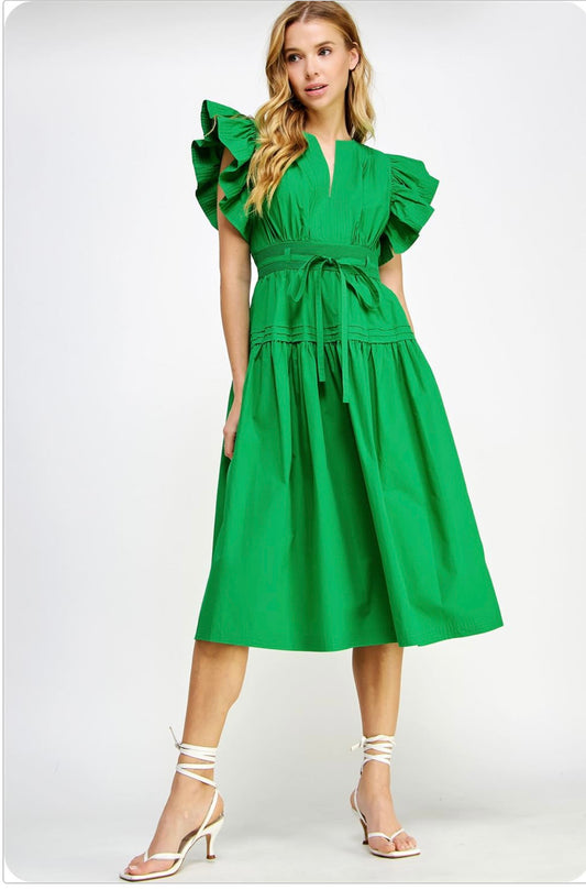 MILEY FLUTTER SLEEVE MIDI DRESS