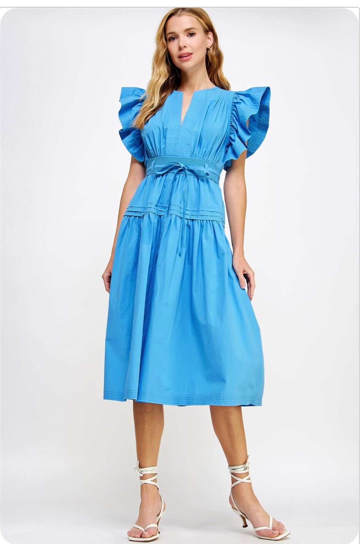 MILEY FLUTTER SLEEVE MIDI DRESS