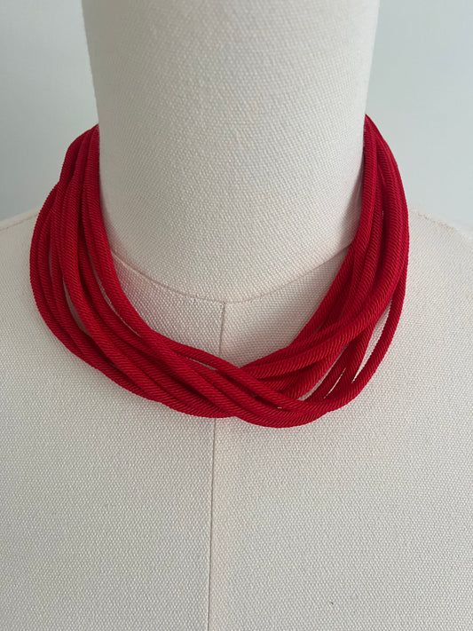 MULTI LAYERED ROPE NECKLACE-RED