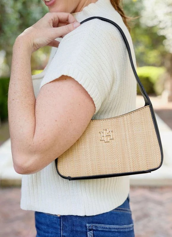 JUDE STRAW HANDBAG-BLACK