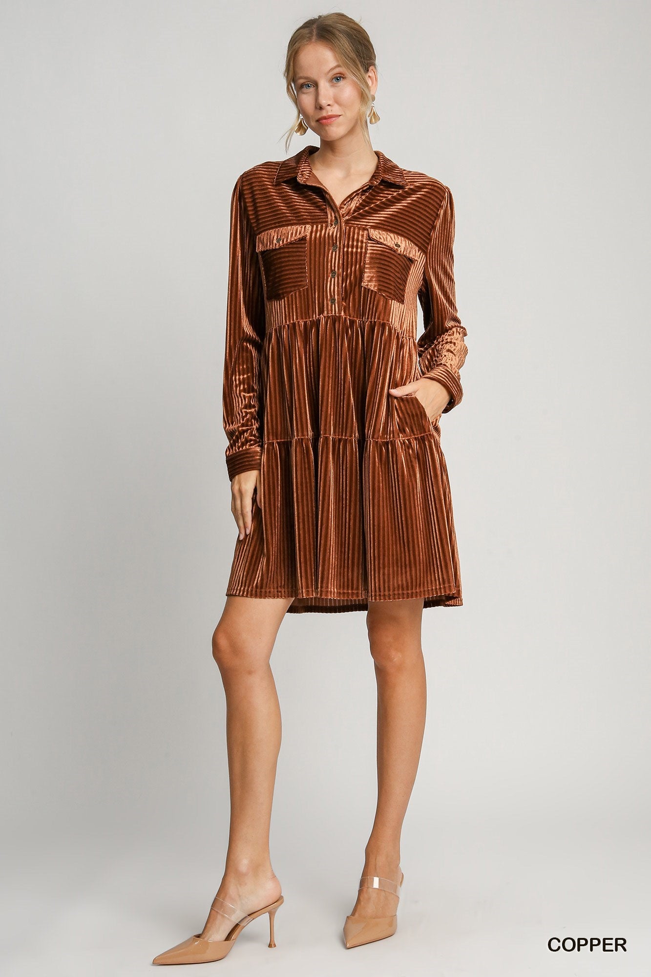 Texture Collared Button Down Dress