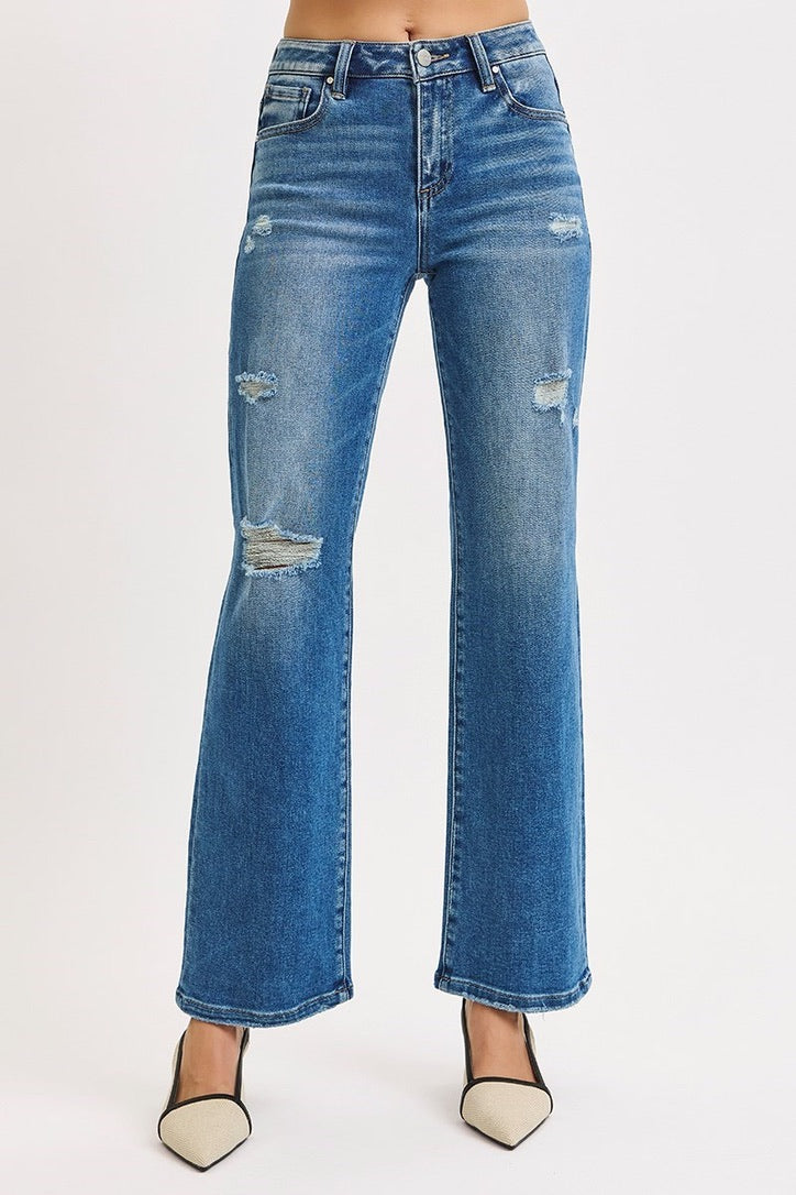 RISEN JEANS HIGH RISE ANKLE STRAIGHT WITH FRONT BODY DISTRESSED JEANS