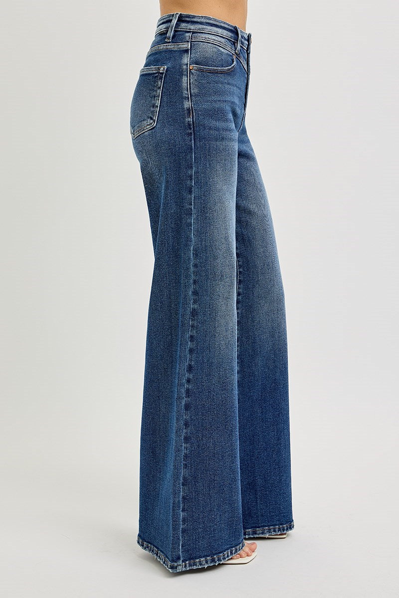 RISEN JEANS HIGH RISE WIDE FRONT YOKE DETAILED JEANS