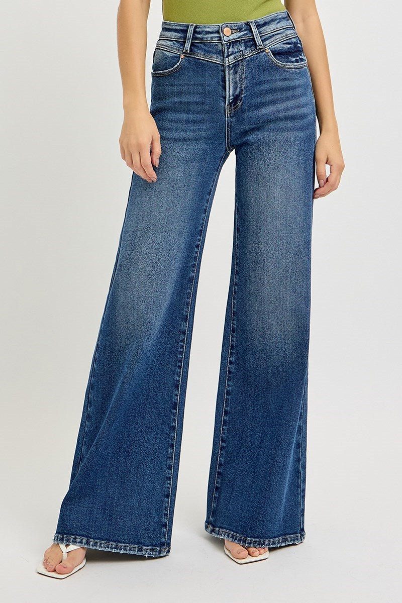RISEN JEANS HIGH RISE WIDE FRONT YOKE DETAILED JEANS