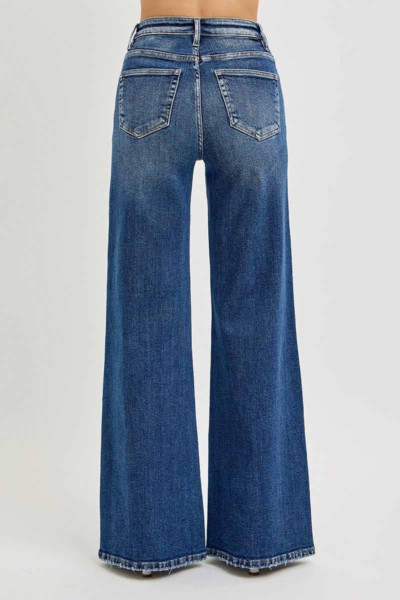 RISEN JEANS HIGH RISE WIDE FRONT YOKE DETAILED JEANS