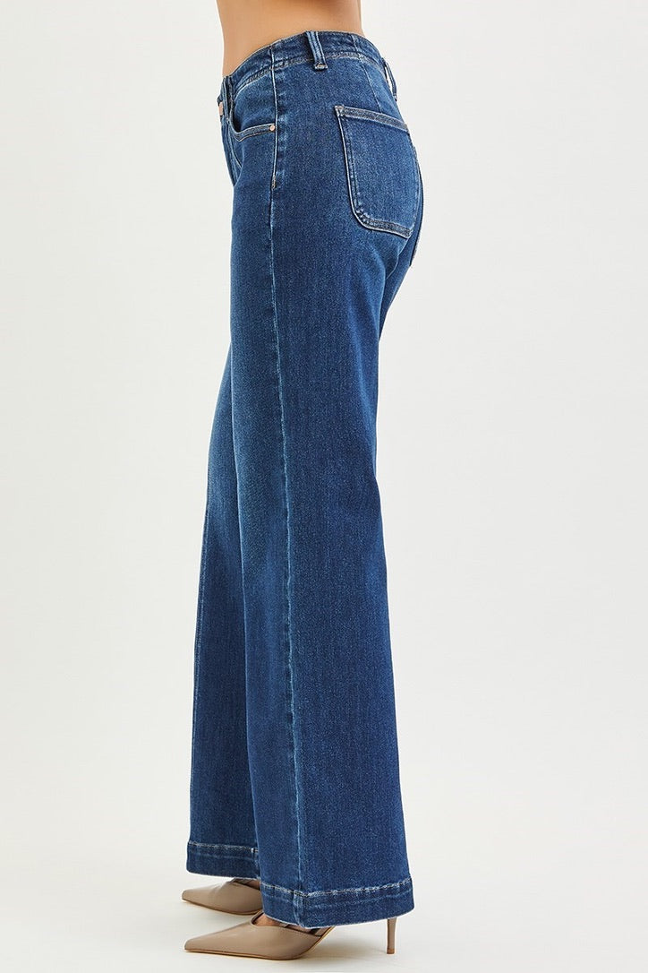 RISEN JEANS MID RISE WIDE LEG JEANS WITH FRONT SEAM DETAIL