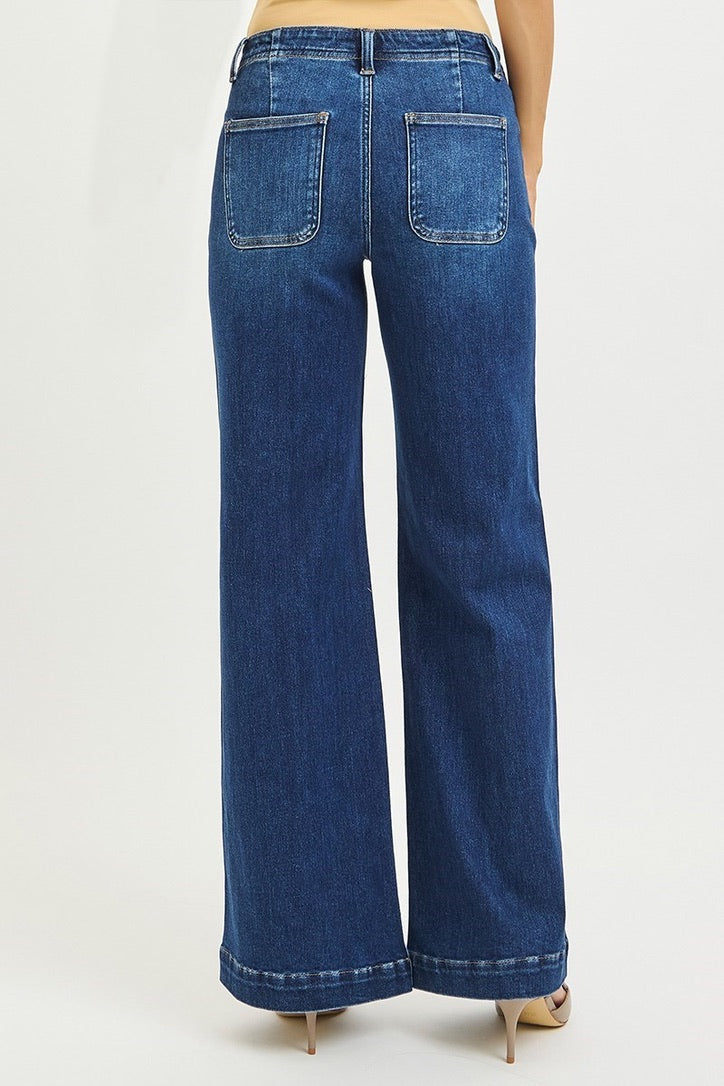 RISEN JEANS MID RISE WIDE LEG JEANS WITH FRONT SEAM DETAIL