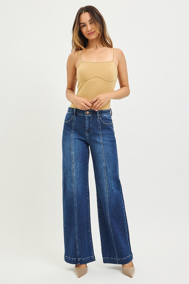 RISEN JEANS MID RISE WIDE LEG JEANS WITH FRONT SEAM DETAIL