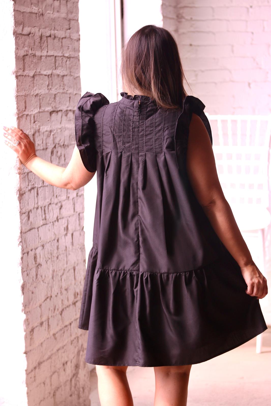 RUFFLE SLEEVE BLACK DRESS