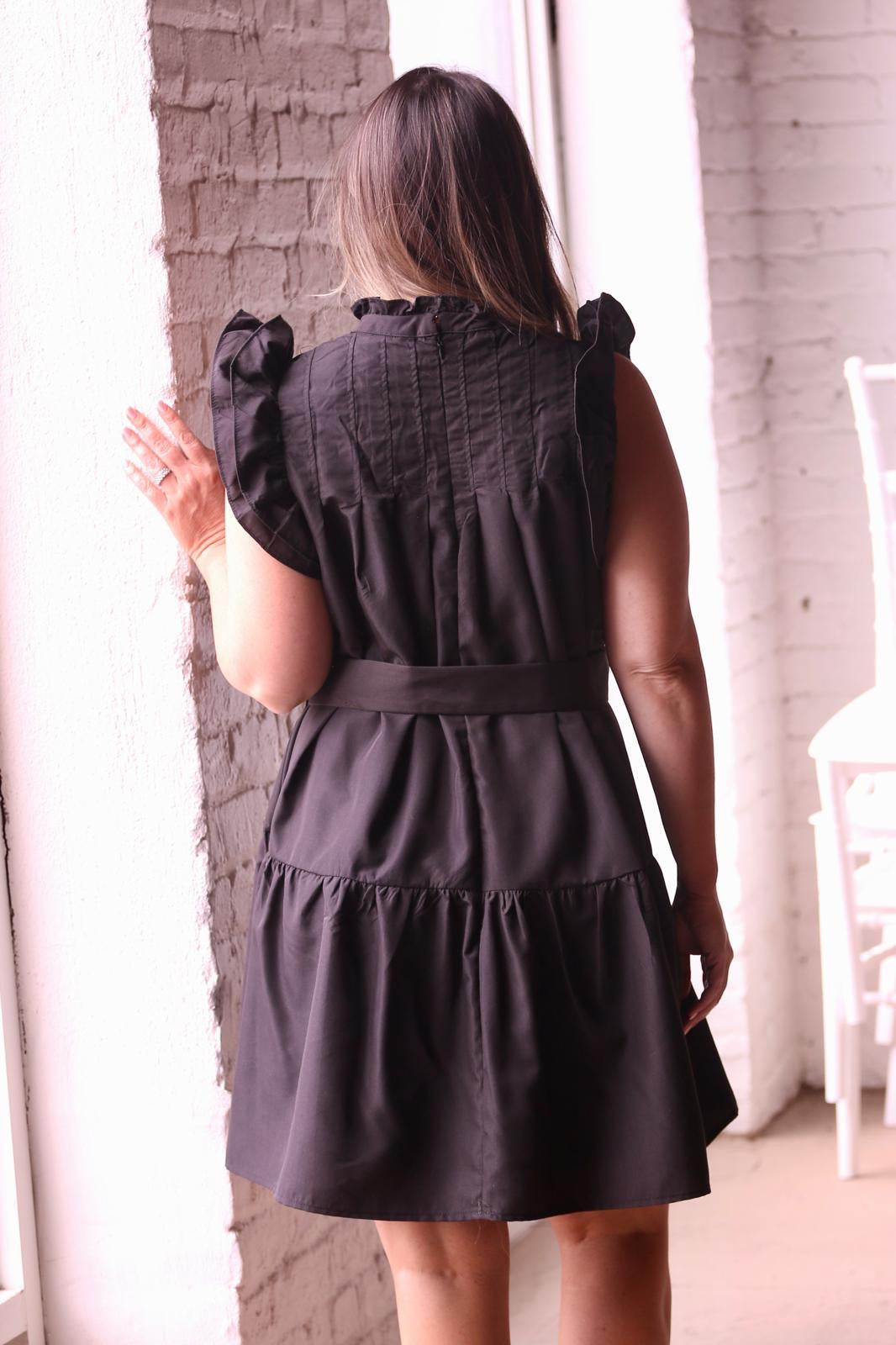 RUFFLE SLEEVE BLACK DRESS