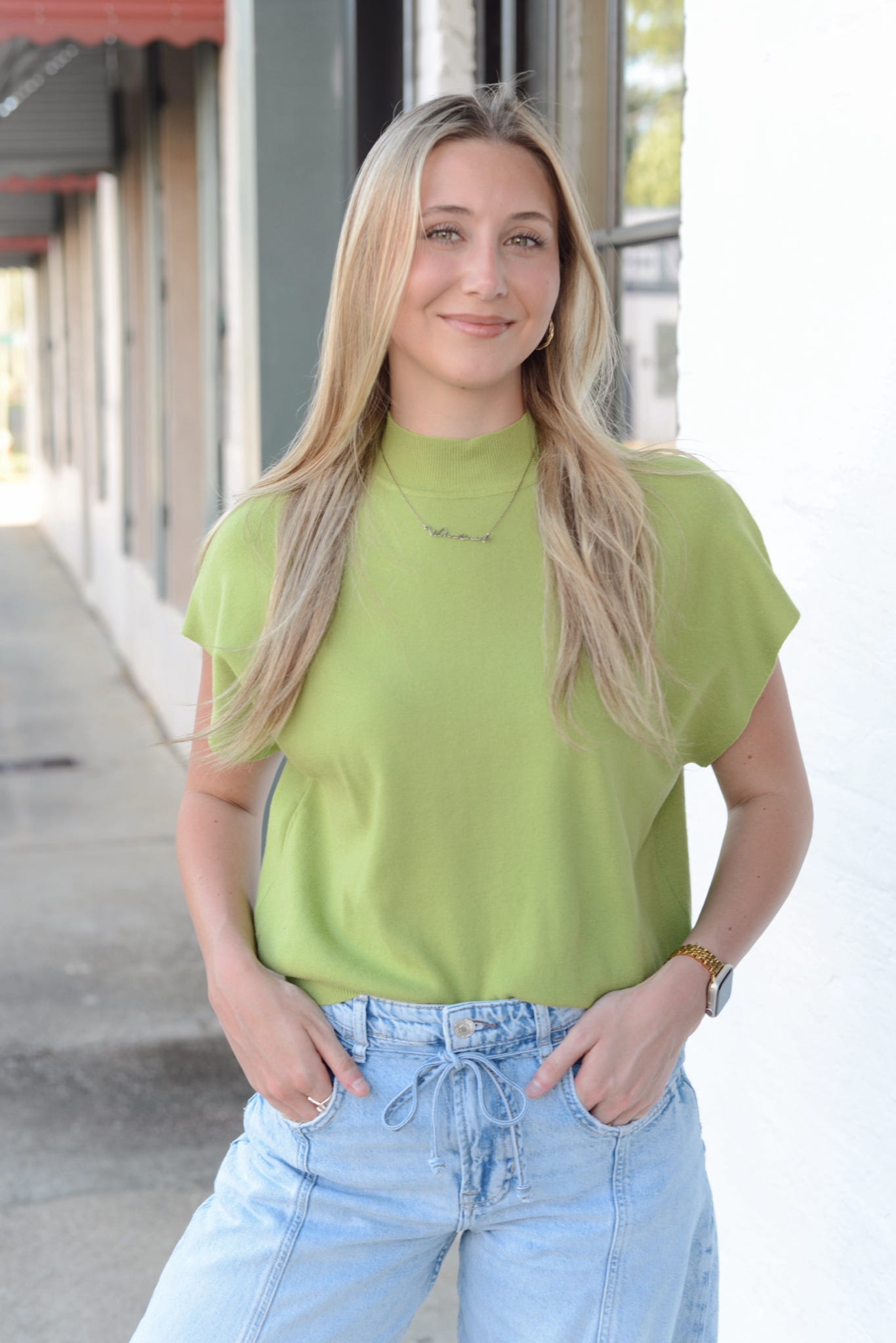 ASHLYN MOCK NECK TOP WITH CAP SLEEVES