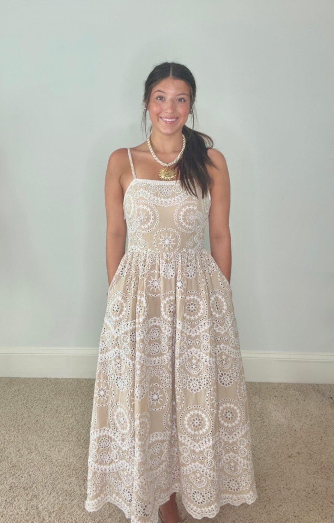 ALEXANDRA SCALLOPED EYELET MIDI DRESS - Gopher Lane Boutique & Gifts