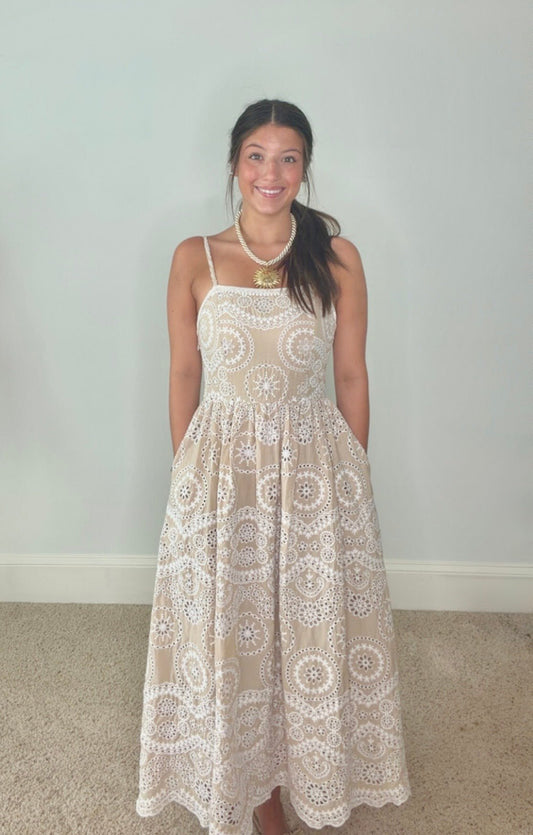 ALEXANDRA SCALLOPED EYELET MIDI DRESS - Gopher Lane Boutique & Gifts