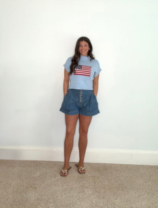AMERICANA FLAG SWEATER - LIGHT BLUE - Gopher Lane Boutique & Gifts