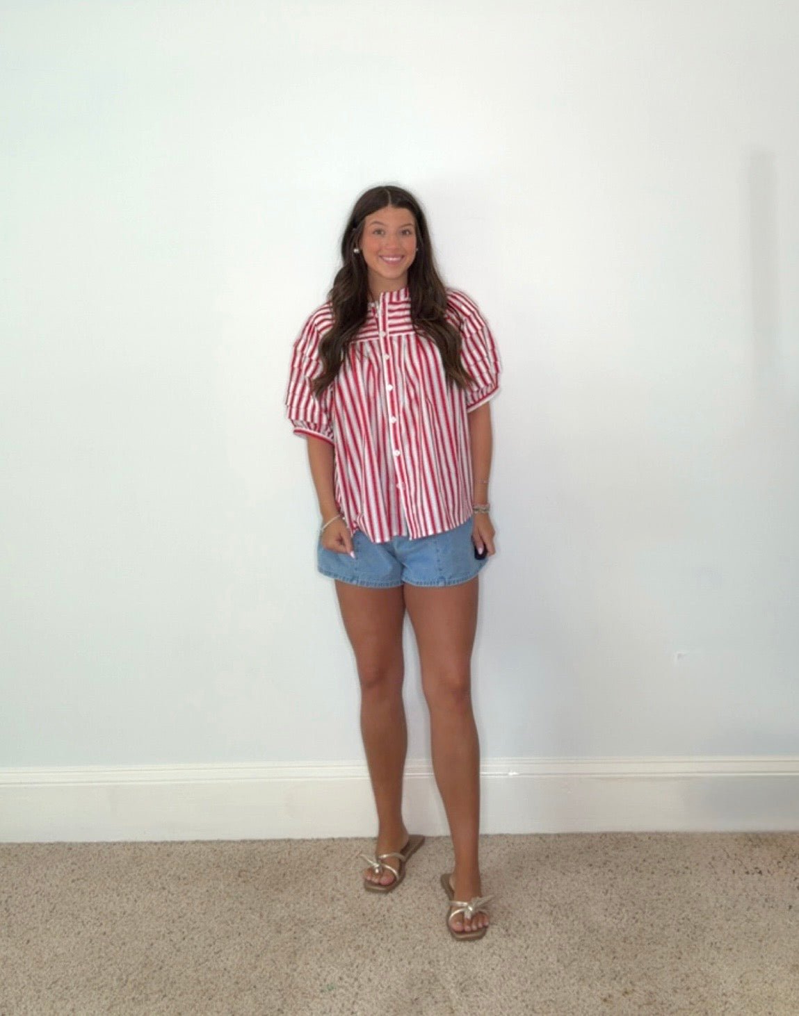 ANYA STRIPED PUFF SLEEVE TOP BY KARLIE - Gopher Lane Boutique & Gifts