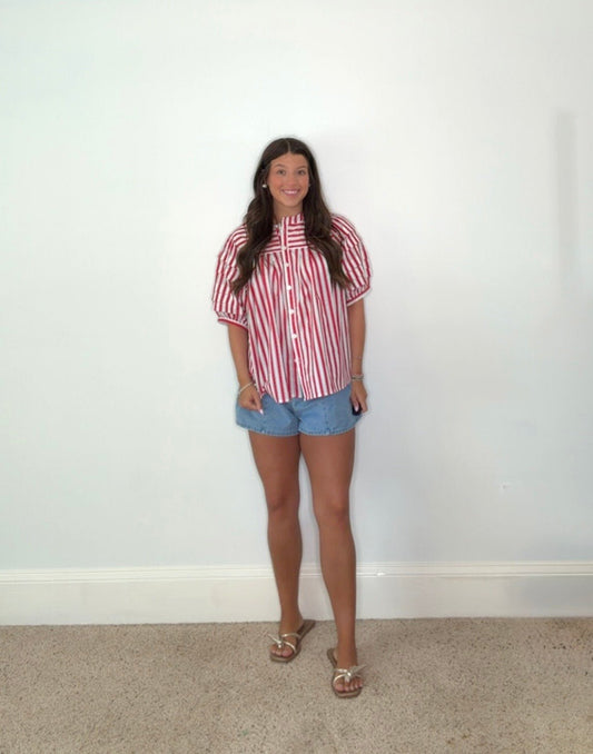 ANYA STRIPED PUFF SLEEVE TOP BY KARLIE - Gopher Lane Boutique & Gifts
