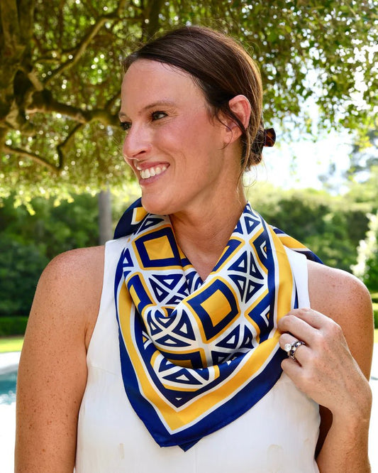 BARRETT TILE SCARF MEDIUM- NAVY/GOLD - Gopher Lane Boutique & Gifts
