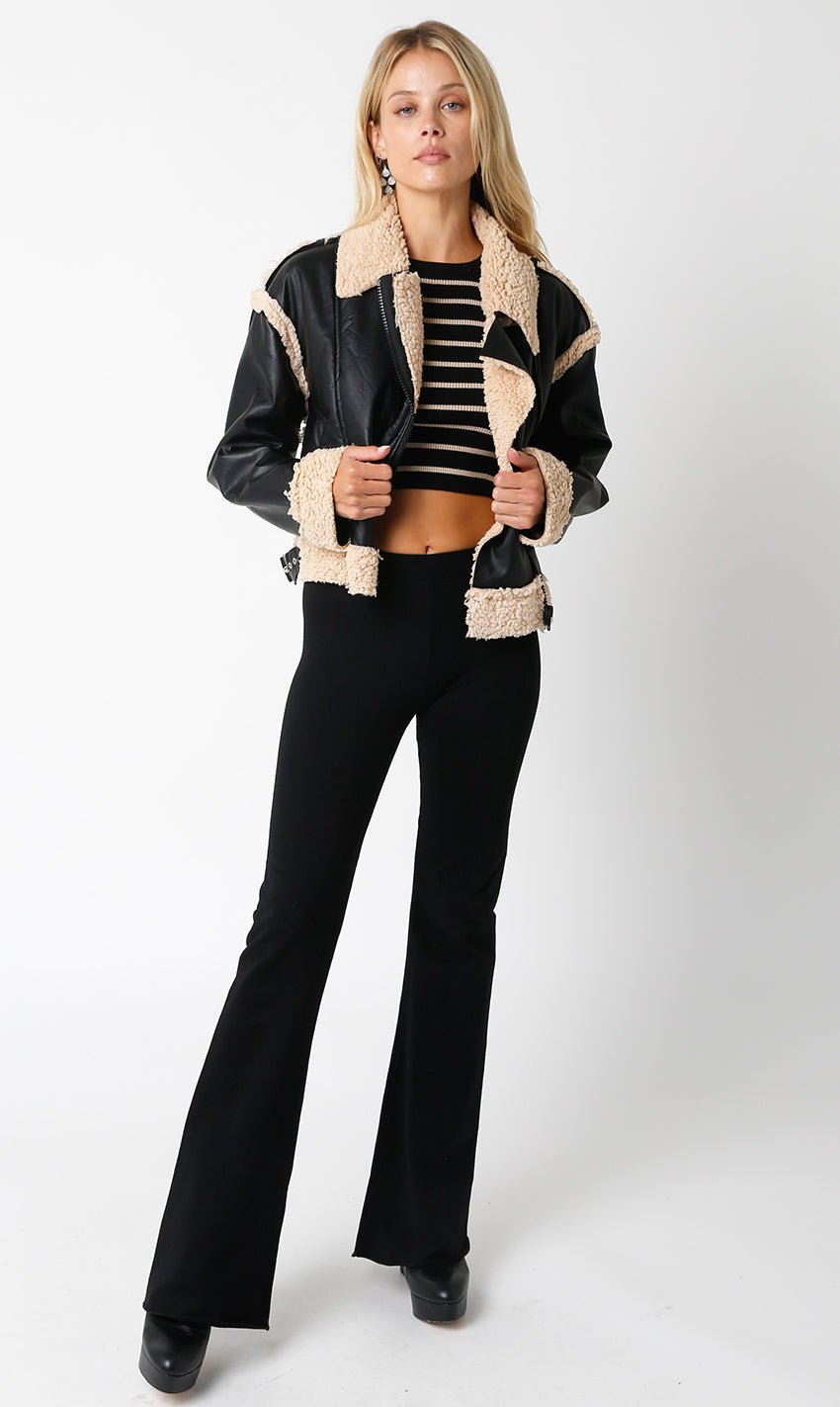 BLACK FAUX LEATHER AND SHERPA JACKET - Gopher Lane Boutique & Gifts
