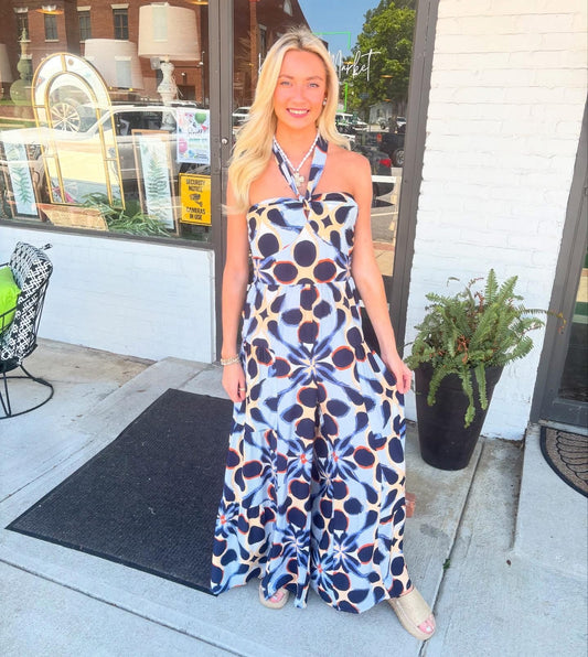 BOHEMIAN KALEIDOSCOPE HALTER JUMPSUIT - Gopher Lane Boutique & Gifts