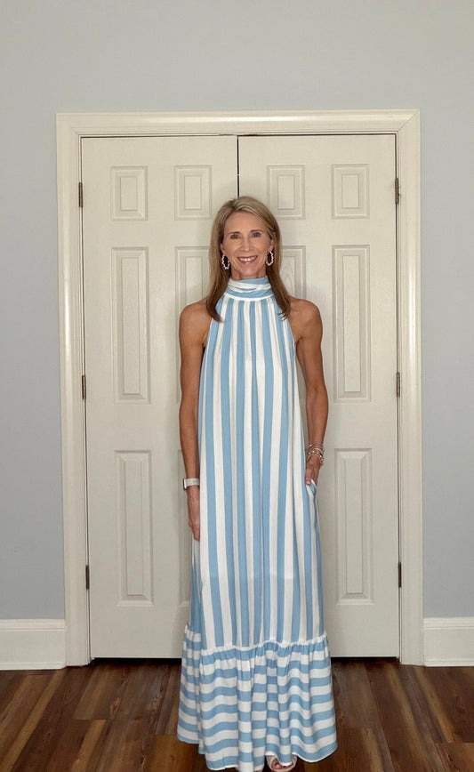 BREE BOARDWALK STRIPED HALTER MAXI DRESS - Gopher Lane Boutique & Gifts