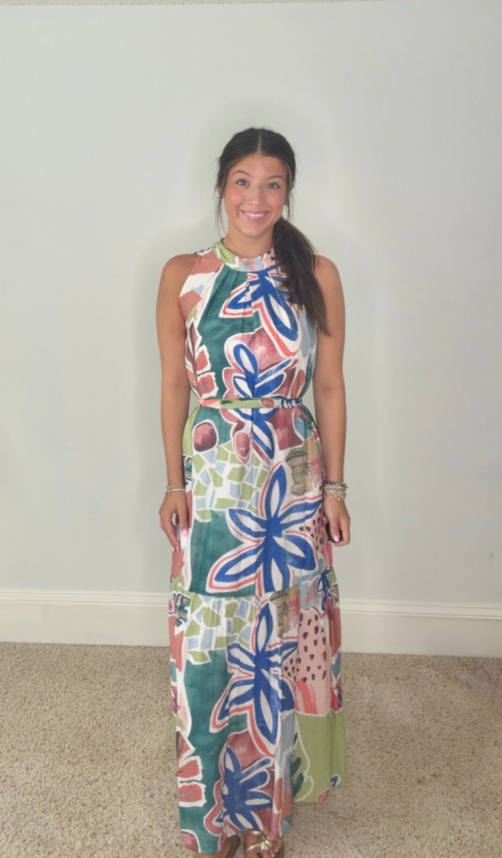 BRIELLE FLORAL HALTER TIERED MAXI DRESS - Gopher Lane Boutique & Gifts