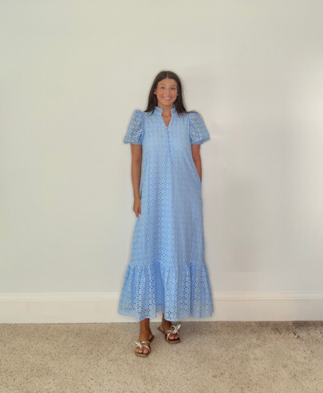 BRYLEE EYELET PUFF SLEEVE MAXE DRESS - Gopher Lane Boutique & Gifts