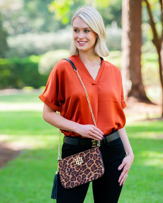 CAROLINE HILL MADELYN CLUTCH/CROSSBODY- SPOTTED SADDLE - Gopher Lane Boutique & Gifts