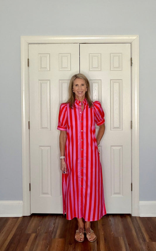 CATALINA PINK AND RED STRIPED MAXI DRESS - Gopher Lane Boutique & Gifts