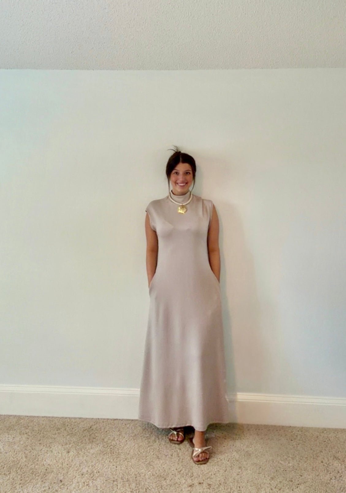 CELESTE MOCK NECK DRESS - TAUPE - Gopher Lane Boutique & Gifts