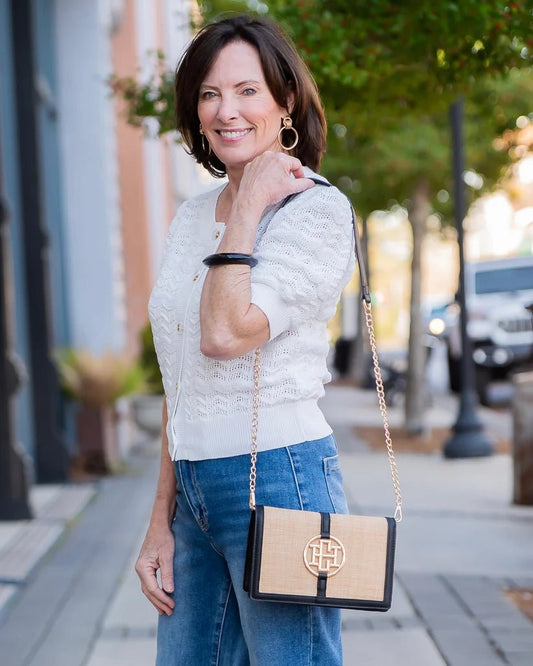 CH CECILIA CIRCLE LOGO HANDBAG- NATURAL BLACK - Gopher Lane Boutique & Gifts