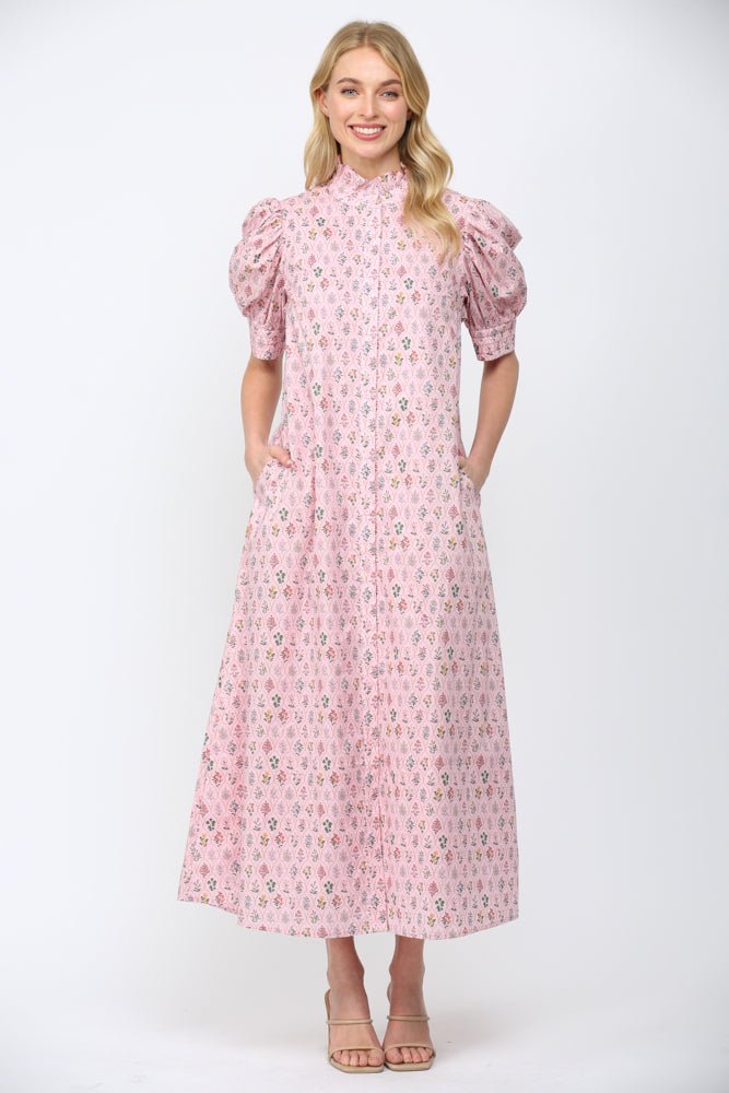 CHARLOTTE RUFFLE NECK BUTTON-FRONT MAXI - Gopher Lane Boutique & Gifts