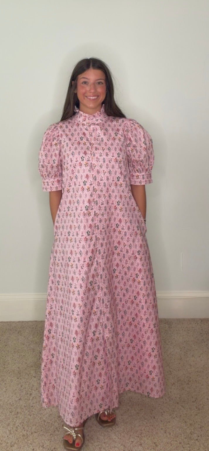 CHARLOTTE RUFFLE NECK BUTTON-FRONT MAXI - Gopher Lane Boutique & Gifts