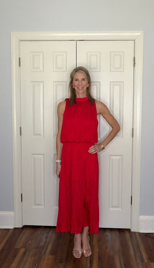 CIARA PLEATED MIDI DRESS - RED - Gopher Lane Boutique & Gifts